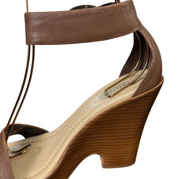 Dune Brown Leather Womens Platform Wedge Ankle Strap Sandals Shoes sz 38 / 8 - Picture 4 of 15